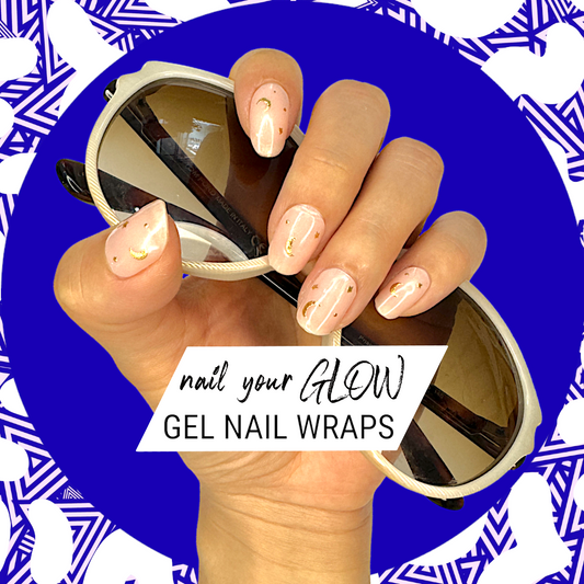 SHOOT FOR THE STARS - 20 Gel Nail Wraps by Nail Your GLOW (Pale Coral Pink with Gold Stars and Moons)