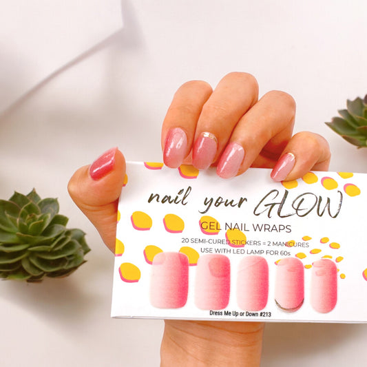 DRESS ME UP OR DOWN - 20 Gel Nail Wraps by Nail Your GLOW (Pink Gold Ombre Cat Eye Reverse French Tip)