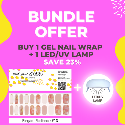 Bundle A: 1 Box of Gel Nail Wrap (ELEGANT RADIANCE #13) + 1 LED/UV Lamp