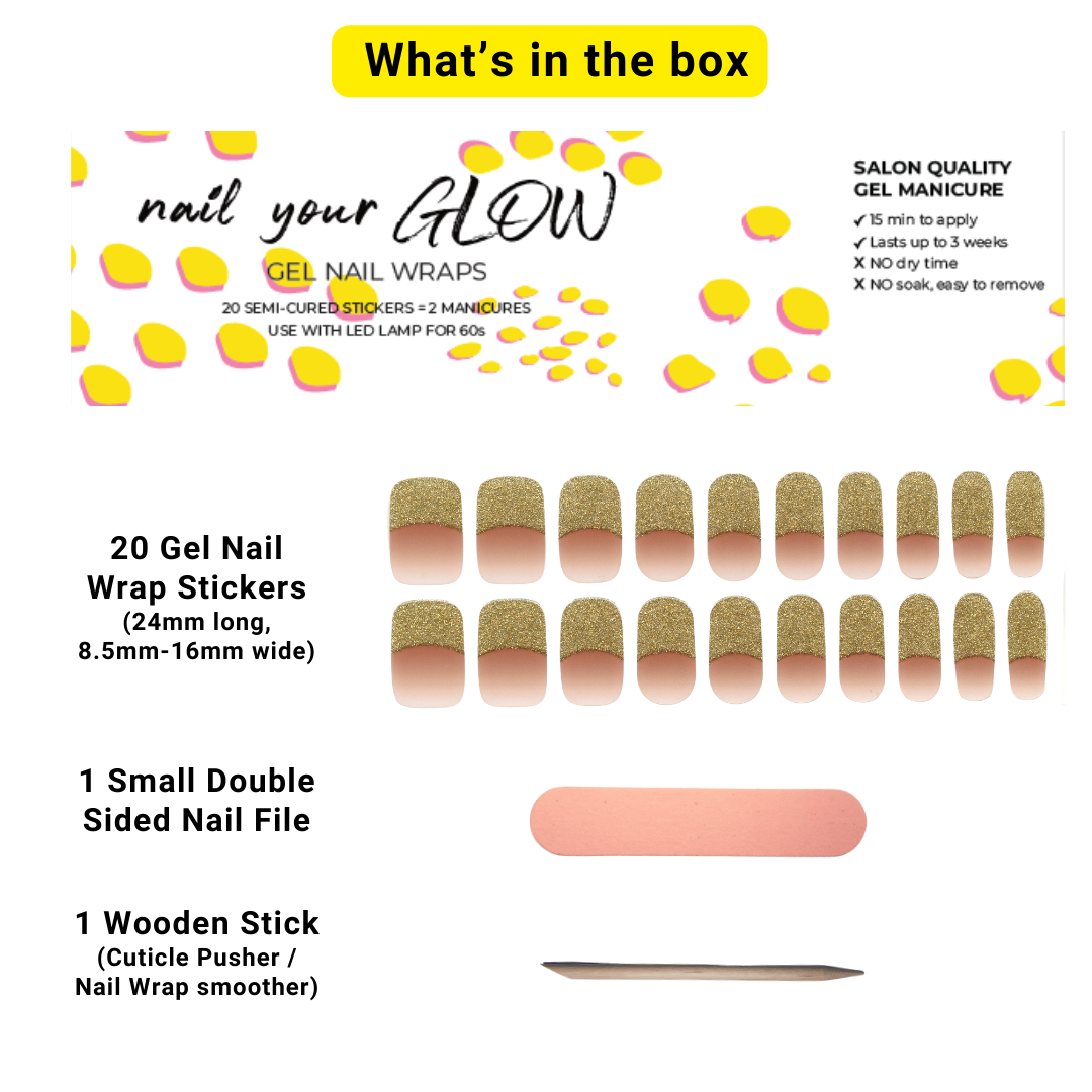 EVERYDAY GLAM - 20 Gel Nail Wraps by Nail Your GLOW (Gold Ombre French Manicure)