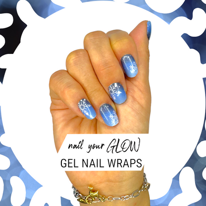 GLISTEN UP - 20 Gel Nail Wraps by Nail Your GLOW (Blue Shimmer Snow Flakes)