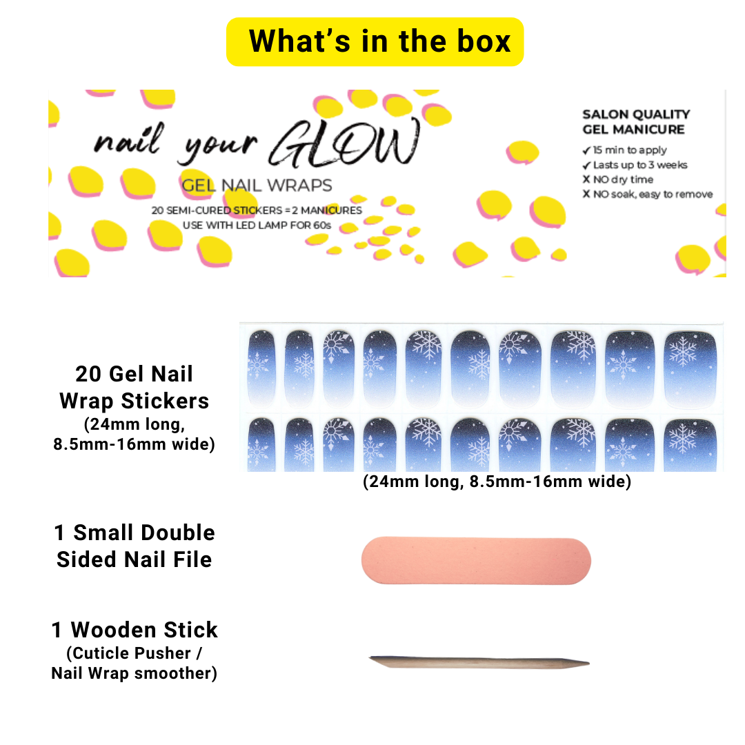 GLISTEN UP - 20 Gel Nail Wraps by Nail Your GLOW (Blue Shimmer Snow Flakes)