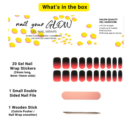 I AM MAGIC - 20 Gel Nail Wraps by Nail Your GLOW (Ombre Red to Black)