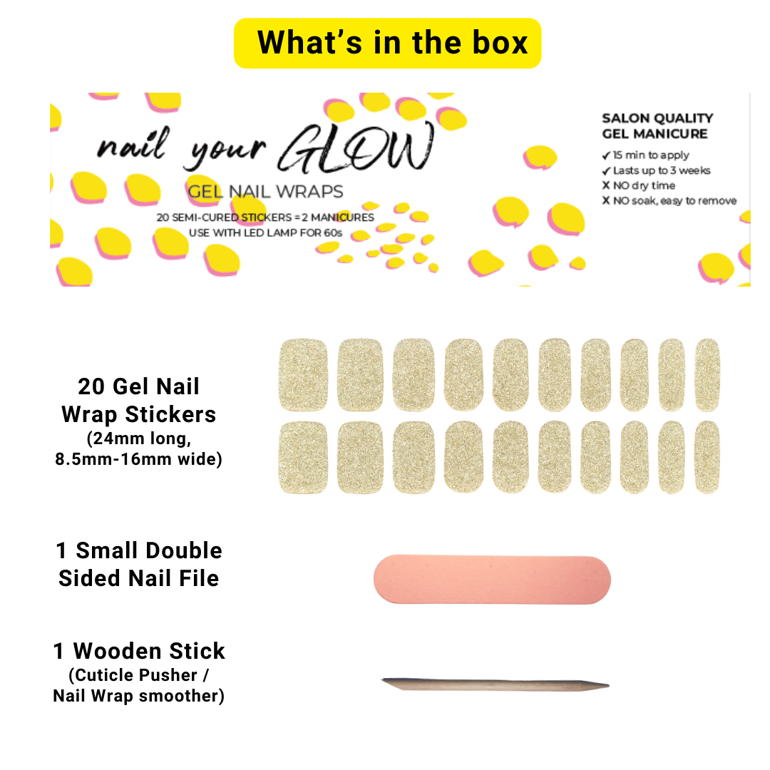 MY FANS ARE WAITING - 20 Gel Nail Wraps by Nail Your GLOW (Gold Glitter)