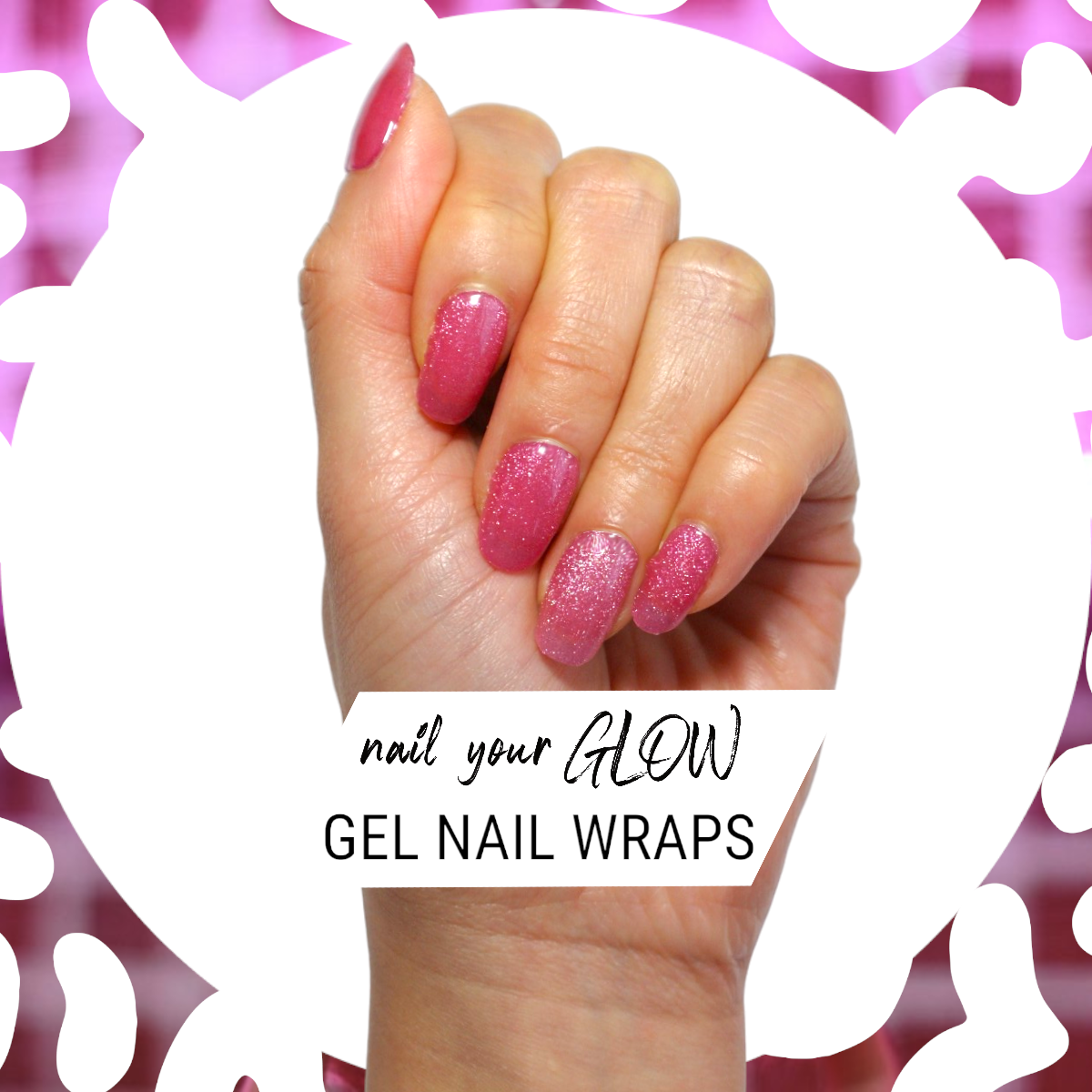 PINK POSITIVELY - 20 Gel Nail Wraps by Nail Your GLOW (Pink Glitter)