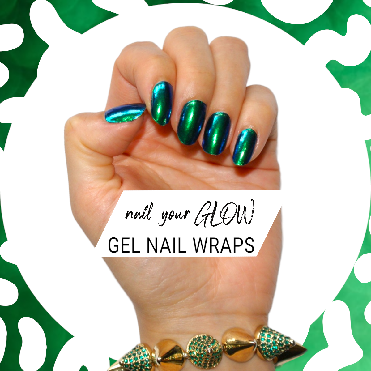 YOUR DISCO NEEDS YOU - 20 Gel Nail Wraps by Nail Your GLOW (Green Chrome)