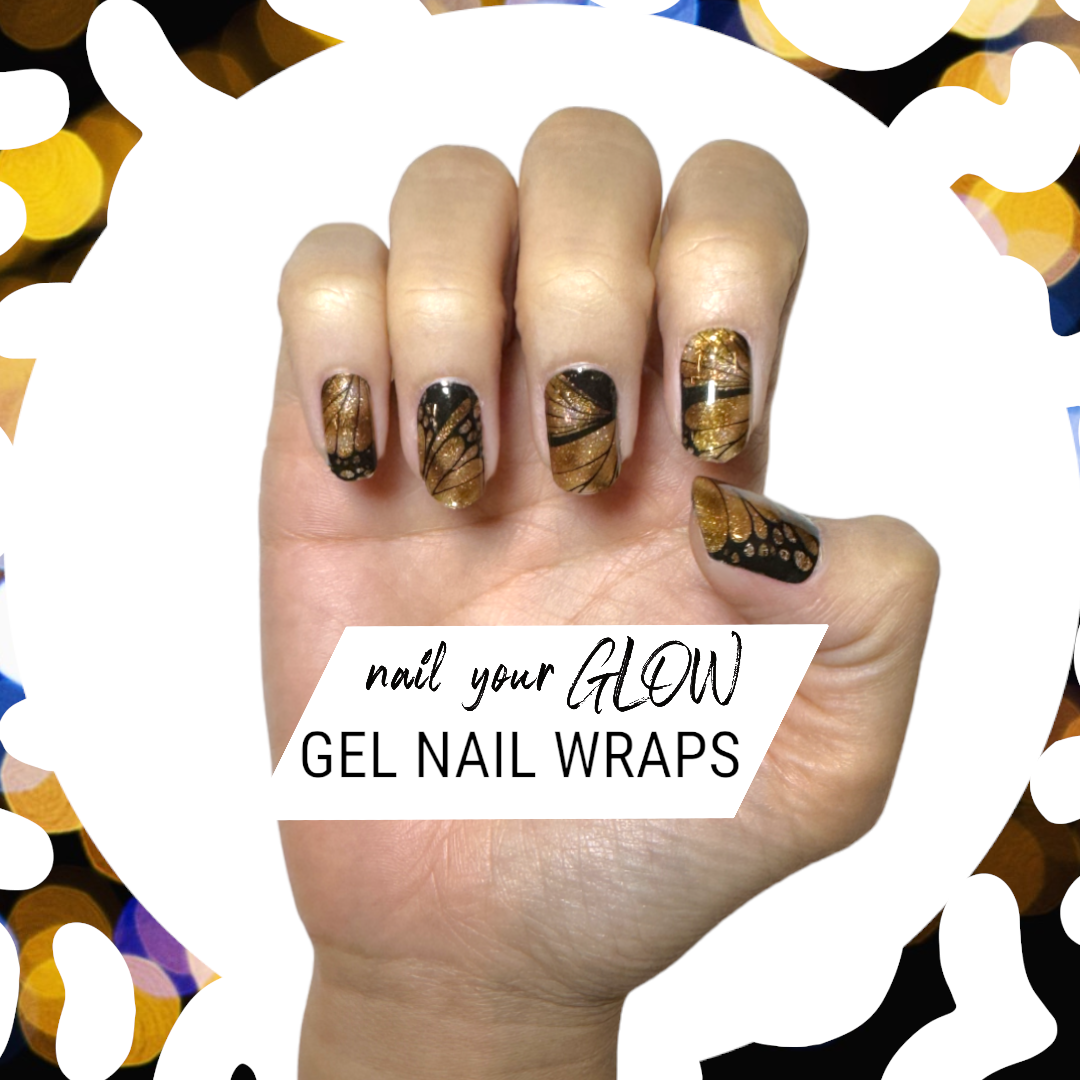 WATCH ME FLY BUTTERFLY - 20 Gel Nail Wraps by Nail Your GLOW (Black & Gold butterfly)