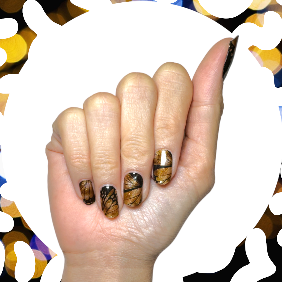 WATCH ME FLY BUTTERFLY - 20 Gel Nail Wraps by Nail Your GLOW (Black & Gold butterfly)
