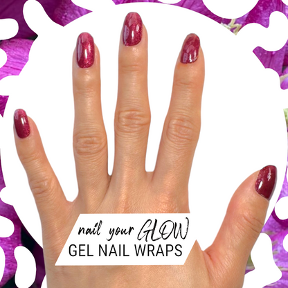 WORK IT - 20 Gel Nail Wraps by Nail Your GLOW (Dark Cherry Cat Eye Shimmer)