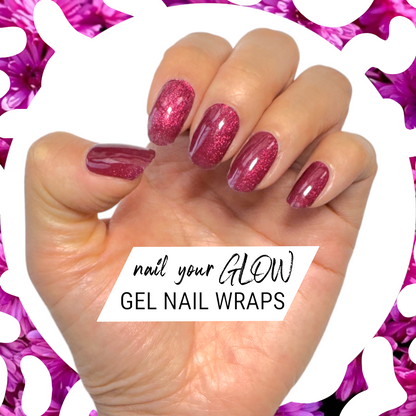 WORK IT - 20 Gel Nail Wraps by Nail Your GLOW (Dark Cherry Cat Eye Shimmer)