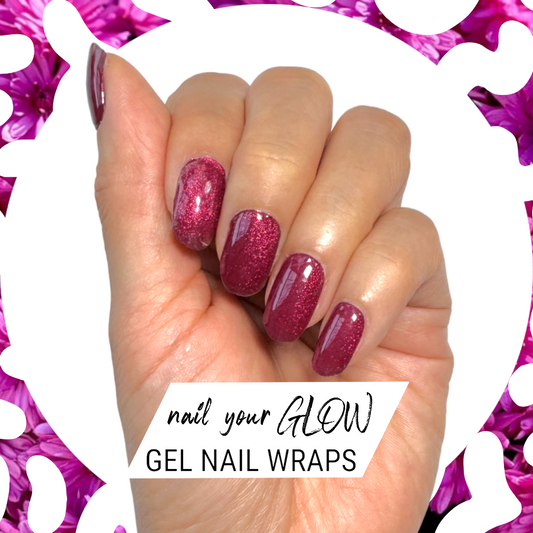 WORK IT - 20 Gel Nail Wraps by Nail Your GLOW (Dark Cherry Cat Eye Shimmer)