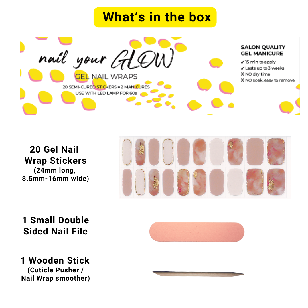 ELEGANT RADIANCE #13 - 20 Gel Nail Wraps by Nail Your GLOW (Pale Pink/Nude Marble Effect)